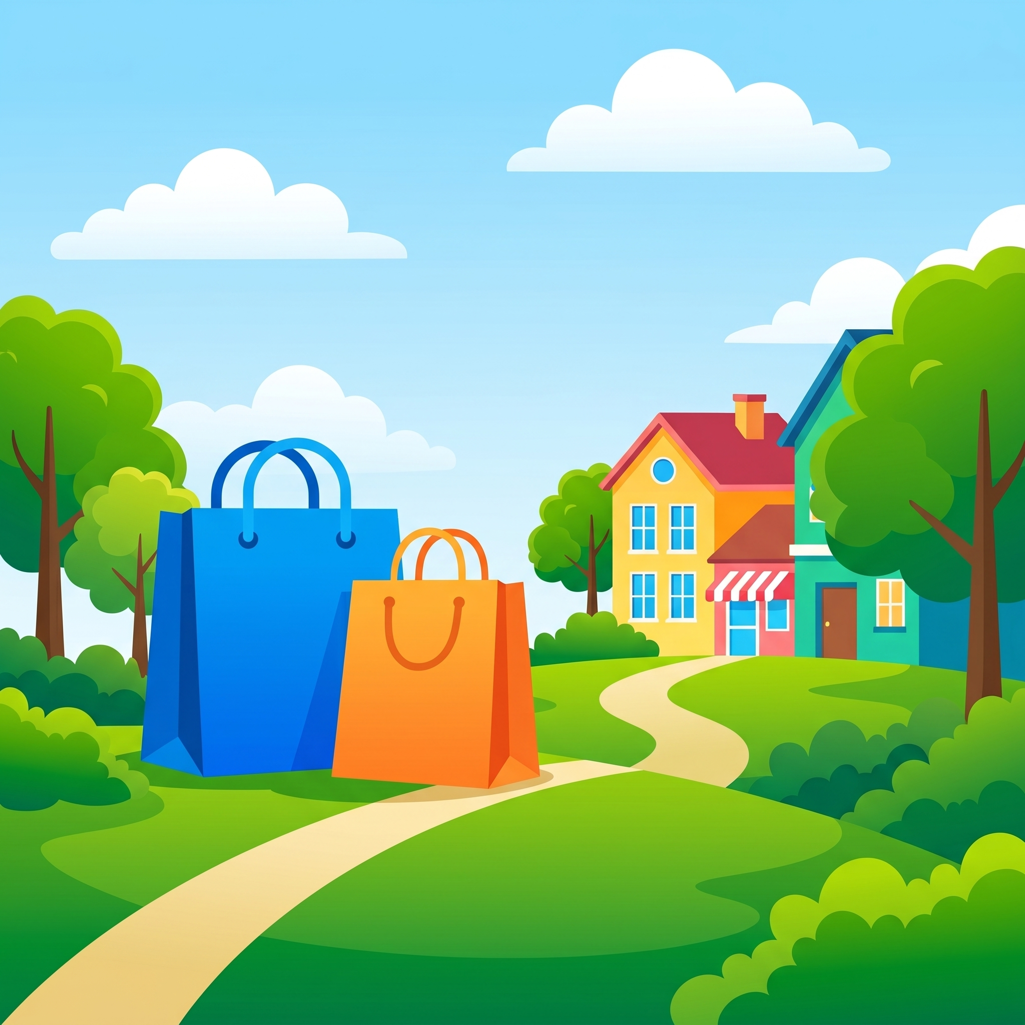 Borse della spesa davanti a un negozio di quartiere