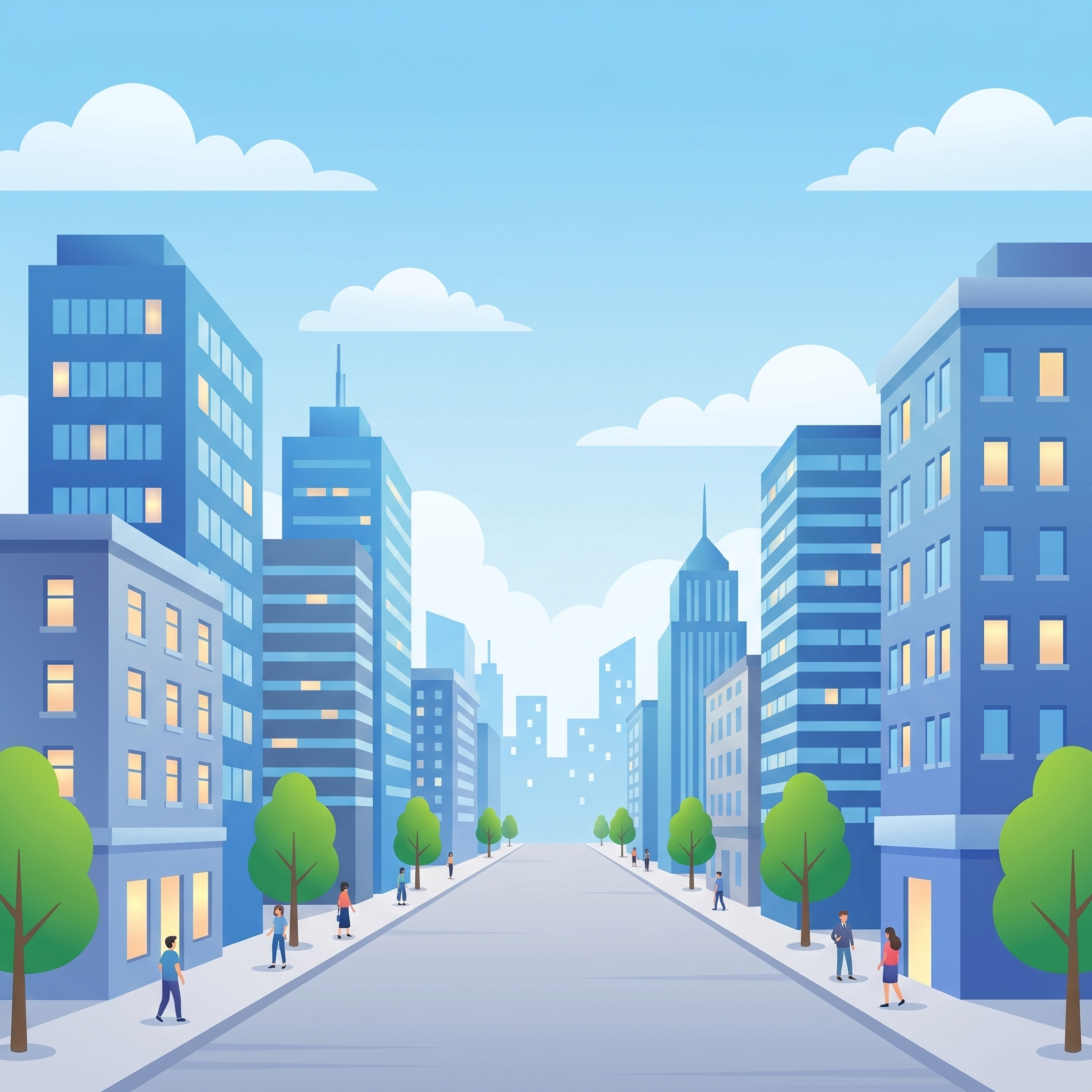 Strada cittadina con negozi e persone a passeggio